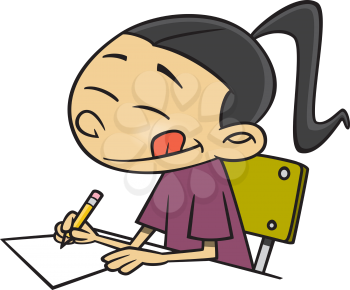 Royalty Free Clipart Image of a Girl Writing on a Piece of Paper