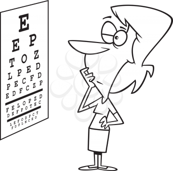 Royalty Free Clipart Image of a Woman Reading an Eye Chart