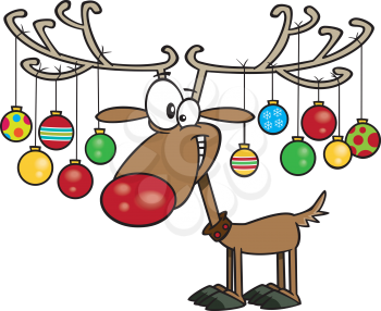 Royalty Free Clipart Image of a Reindeer Decorated For Christmas