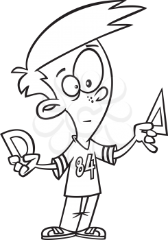 Royalty Free Clipart Image of a Boy Holding Geometric Tools