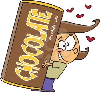 Royalty Free Clipart Image of a Boy Holding a Big Chocolate Bar