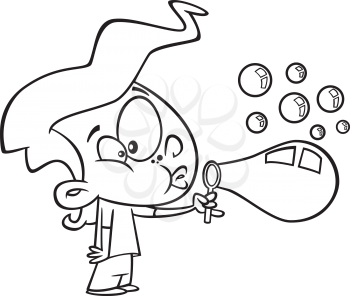 Royalty Free Clipart Image of a Girl Blowing Bubbles