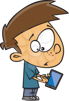Royalty Free Clipart Image of a Little Boy With a Tablet