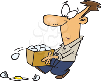 Royalty Free Clipart Image of a Man With a Basket of Eggs