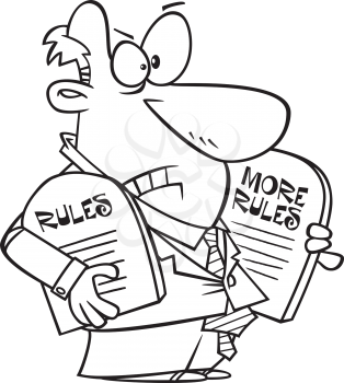 Royalty Free Clipart Image of a Man Holding Two Tablets With Rules