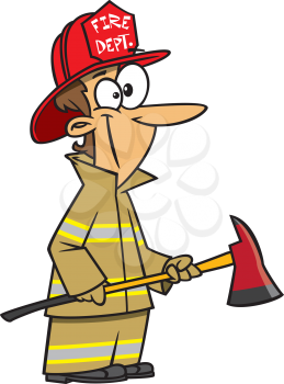 Royalty Free Clipart Image of a Firefighter Holding an Axe