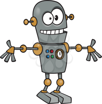 Royalty Free Clipart Image of a Robot With Its Arms Outspread