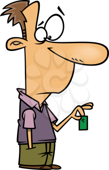 Royalty Free Clipart Image of a Man Holding Money Feeling Devalued