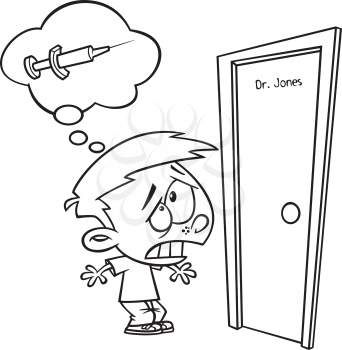 Royalty Free Clipart Image of a Boy Afraid to go into Doctor's Office