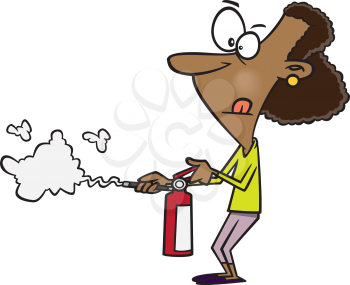 Royalty Free Clipart Image of a Woman with a Fire Extinguisher