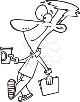 Royalty Free Clipart Image of a Man with a Coffee and File Folder