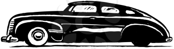 Royalty Free Clipart Image of an Old Automobile With Graphics on the Door