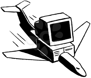 Royalty Free Clipart Image of a Flying Computer