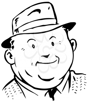 Royalty Free Clipart of a Man With Double Chins and a Hat
