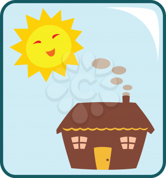 Royalty Free Clipart Image of a House and Sunshine
