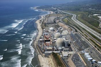 Royalty Free Photo of an Aerial of a Nuclear Power Plant on California Coast, USA