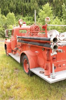 Royalty Free Photo of the Rear View of an Old Fire Truck