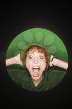 Royalty Free Photo of a Vignette of a Woman With a Surprised Expression