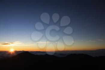 Royalty Free Photo of an Aerial of Sunrise in Haleakala National Park in Maui, Hawaii