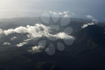 Royalty Free Photo of an Aerial View of a Mountain Landscape With Clouds in Maui, Hawaii