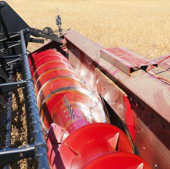 Royalty Free Photo of Combine Rasp Bars Harvesting Soybeans