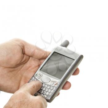 Royalty Free Photo of a Close-up of a Businessman Using a Hand Held PDA