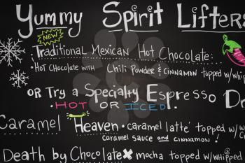 Royalty Free Photo of a Cafe Menu With Drink Items on a Blackboard