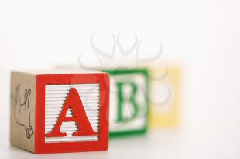 Selective focus of alphabet blocks.