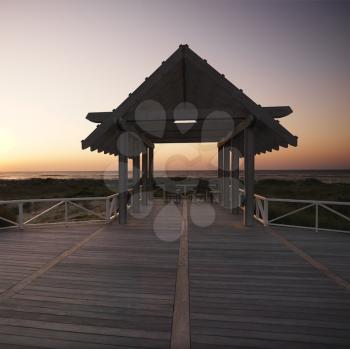 Royalty Free Photo of a Gazebo at North Carolina Coast at Sunset