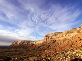 Ridge line of a mesa in the remote desert. Horizontal shot.