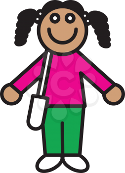 Royalty Free Clipart Image of a Girl Holding a Book Bag