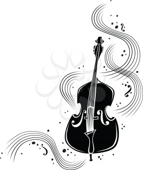 Royalty Free Clipart Image of a Double Bass in a Corner 
