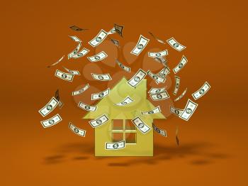 Royalty Free 3d Clipart Image of a House With Money Floating Around It