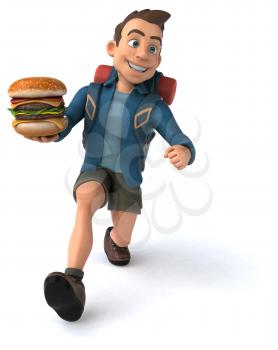 Fun illustration of a 3D cartoon backpacker