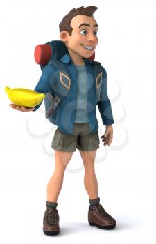 Fun illustration of a 3D cartoon backpacker