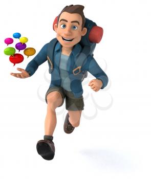 Fun illustration of a 3D cartoon backpacker