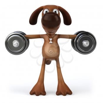 Royalty Free Clipart Image of a Dog Lifting Weights