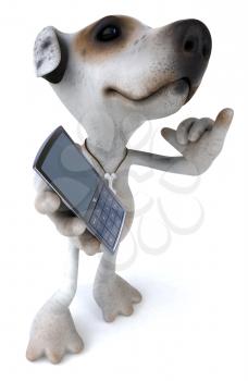 Royalty Free Clipart Image of a Jack Russell With a Cellphone