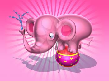 Royalty Free 3d Clipart Image of a Pink Elephant Standing on a Circus Ball