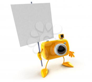 Royalty Free 3d Clipart Image of a Camera Holding a Sign