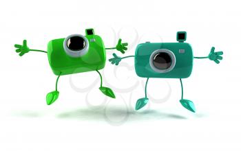 Royalty Free 3d Clipart Image of Jumping Cameras