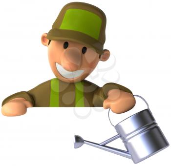 Royalty Free Clipart Image of a Man With a Watering Can