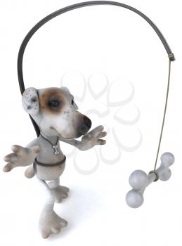 Royalty Free Clipart Image of a Dog With a Bone Being Dangled in Front of It