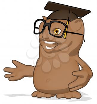 Royalty Free Clipart Image of a Happy Owl Professor