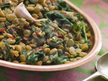 Royalty Free Photo of Lentils with Spinach and Garlic