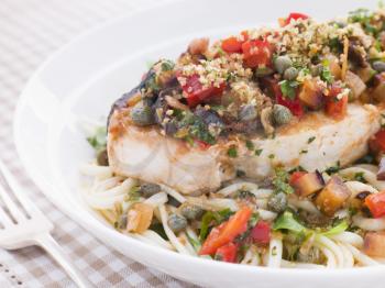 Royalty Free Photo of Fish With Linguine