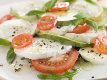 Royalty Free Photo of a Salad With Avocado, Tomatoes and Mozzarella Cheese