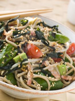 Royalty Free Photo of Green Tea and Soba Noodle Salad With Wakame Seaweed