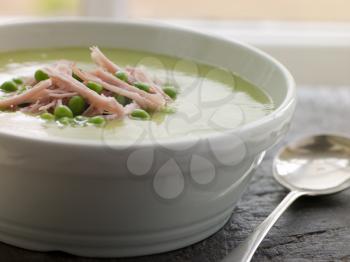 Royalty Free Photo of a Bowl of Pea and Ham Soup