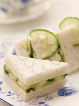 Royalty Free Photo of a Cucumber Sandwich on White Bread with Afternoon tea